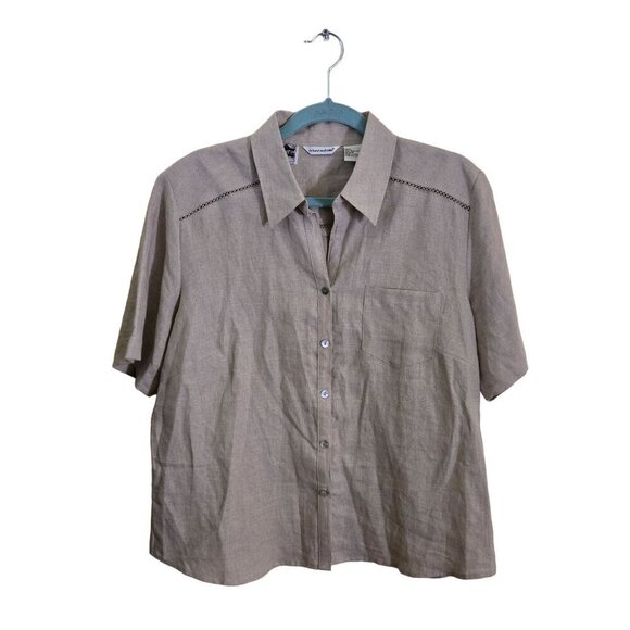 Richard Malcolm Beige Irish Linen Button-Up Neutral Beige Shirt Size L - Picture 1 of 7